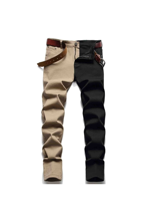 Men's Slim Straight Patchwork Jeans Street Hip Hop Stretch Moto Denim Pants