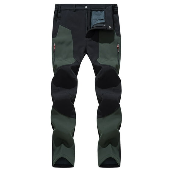 cllios Men's Snow Ski Outdoor Waterproof Windproof Fleece Lined Cargo Hiking Pants Work Straight Leg Patchwork Trouser with Zipper Pockets