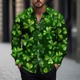 thumbnail image 1 of cllios Men's St. Patrick's Day Button Down Shirt Hawaiian Shirts for Men Green Stripes Printed Summer T Shirt Lucky Short Sleeve Party Tops, 1 of 5