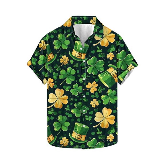 cllios Men's St Patrick's Day Lucky Shirts Big and Tall Short Sleeve Hawaiian Tshirts Green Shamrock Irish Aloha Tees Button Down Holiday Tops