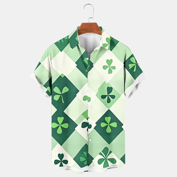 cllios Men's St Patrick's Day Shirt Funny Irish Shamrock Graphic Hawaiian Tshirt Short Sleeve Casual Button Down Shirt Summer Beach Tops for Men