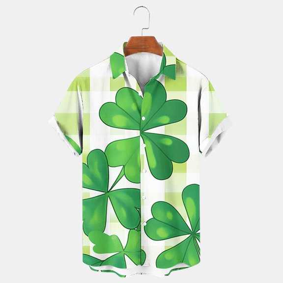 cllios Men's St Patrick's Day Shirt Funny Irish Shamrock Graphic Hawaiian Tshirt Short Sleeve Casual Button Down Shirt Summer Beach Tops for Men