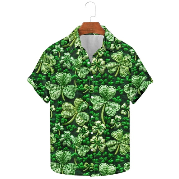 cllios Men's St Patricks Day Shirt Hawaiian Shirt for Men Funny Saint Pattys Day Lucky Tshirts Casual Button Down Short Sleeve Green Shirt Summer Vacation Tops