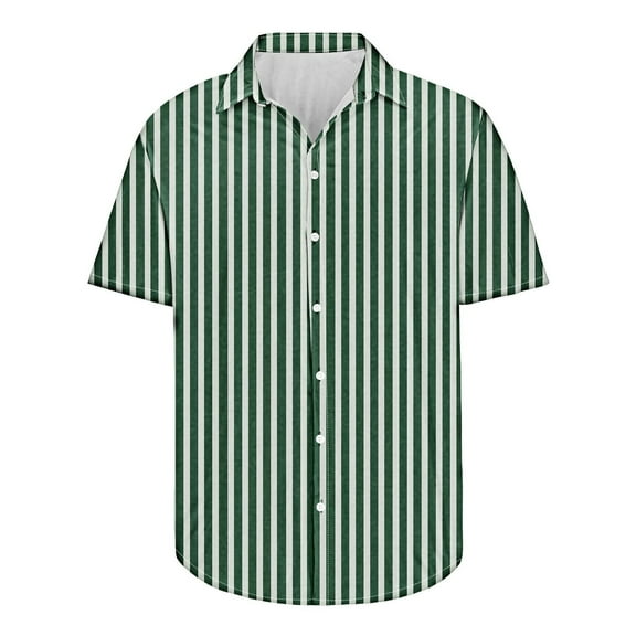 cllios Men's Striped Shirts Casual Short Sleeve Button Down Shirts Big and Tall Summer Beach Shirts for Men Holiday Aloha Tops