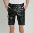 thumbnail image 1 of cllios Men's Summer Faux PU Leather Straight Leg Party Club Shorts with Pockets, 1 of 6