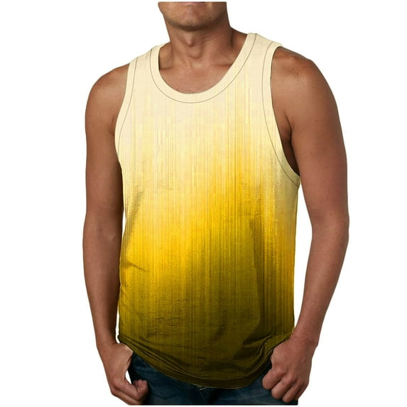 cllios Men's Summer Tank Top Big and Tall Gradient Color Crew Neck Sleeveless T-Shirts Casual Workout Muscle Shirt Yellow XXXXL