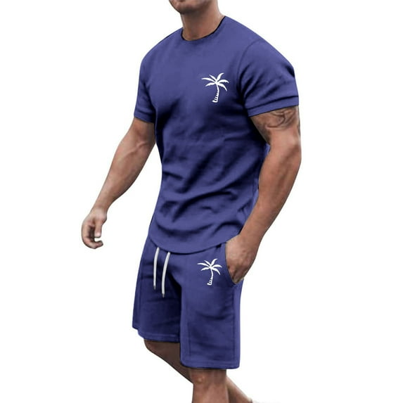cllios Men's Summer Tracksuit Plus Size Short Sleeve Palm Tree Tshirts Short Sets Stylish Sport Jogger Suit 2 Piece Outfits