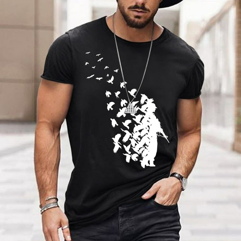 Letter Graphic Crew Neck Short Sleeve Tees, Men's Slight Stretch Casual Spring Tee Family on Print Summer Fall Gifts T Shirt, T-shirts Tops for Men
