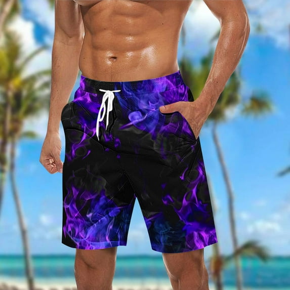 cllios Men's Swim Trunks Swimsuit Mens Novelty Flame Print Swim Board Shorts Bathing Suit Trendy Men Hawaiian Beach Shorts with Pockets Elastic Waist Drawstring Swimming Shorts