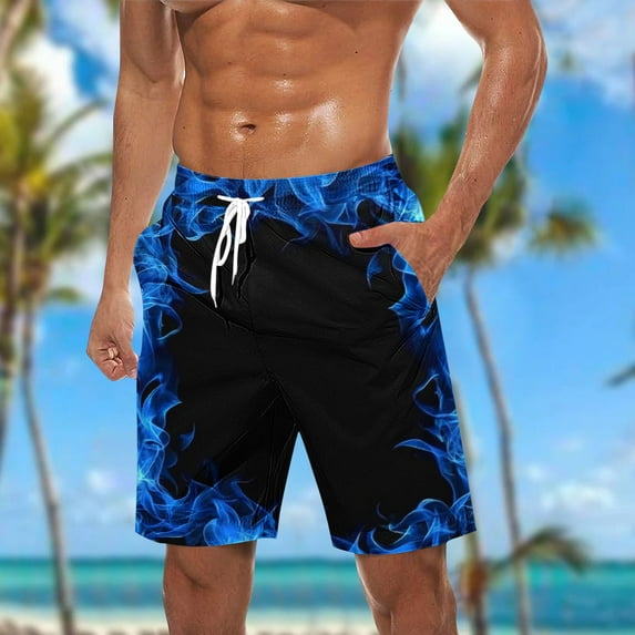 cllios Men's Swim Trunks Swimsuit Mens Novelty Flame Print Swim Board Shorts Bathing Suit Trendy Men Hawaiian Beach Shorts with Pockets Elastic Waist Drawstring Swimming Shorts