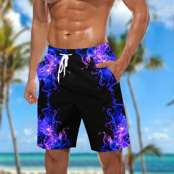 cllios Men's Swim Trunks Swimsuit Mens Novelty Flame Print Swim Board Shorts Bathing Suit Trendy Men Hawaiian Beach Shorts with Pockets Elastic Waist Drawstring Swimming Shorts