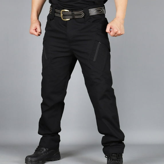 cllios Men's Tactical Pants Big and Tall Military Work Cargo Pants Stretch Waterproof Hiking Pants Multi Pockets Lightweight Outdoor Work Pants Black 4XL