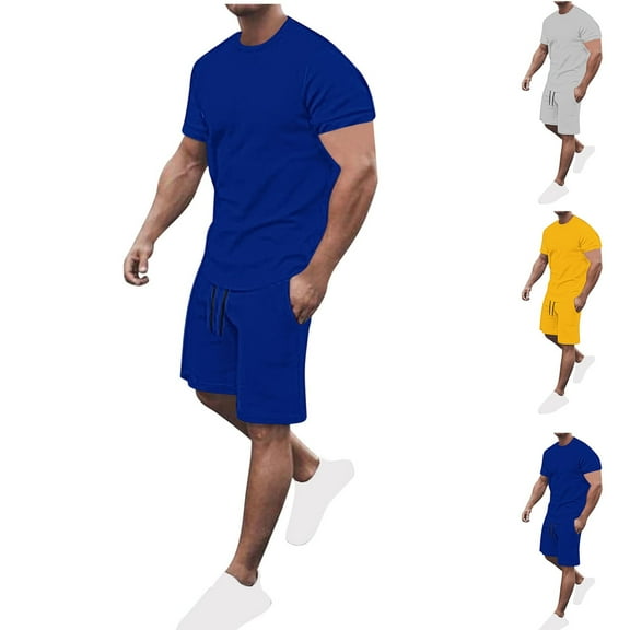 cllios Men's Track Suits 2 Piece Set Short Sleeve Workout Sweatsuit Sets Classic Solid Crewneck Shirts and Sports Shorts Set Tracksuit