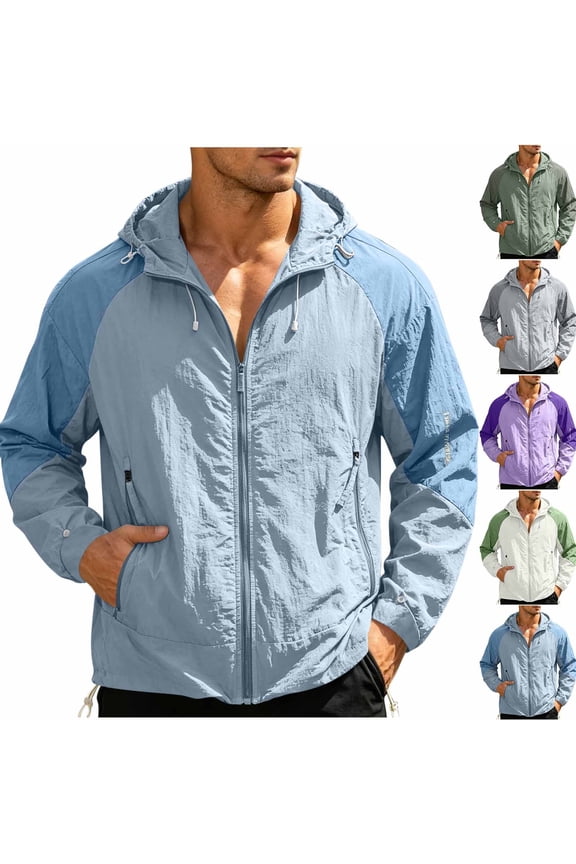 Men's UPF 50+ Sun Protection Athletic Hoodie Lightweight Full Zip up Raglan Long Sleeve Hiking Outdoor Jacket with Pockets Light Blue XXL