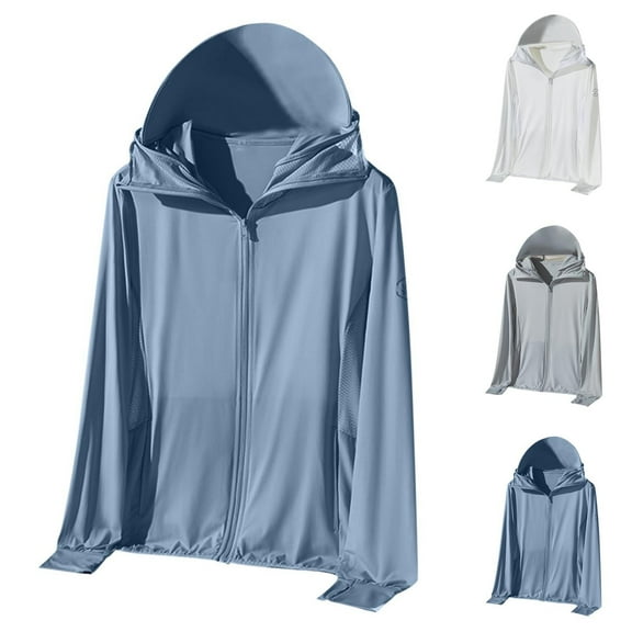 cllios Men's UPF 50  Sun Protection Jacket Shirt Hooded Lightweight Full Zip Long Sleeve Cooling Hiking Fishing Shirts with Pockets