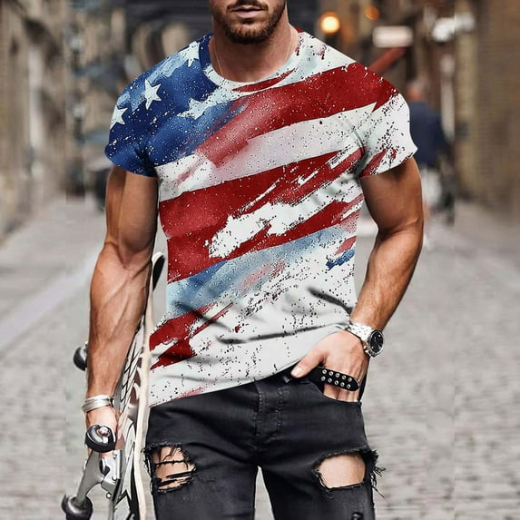 cllios Men's Vintage 4th of July Shirts American Flag Patriotic Tees Independence Day Red White and Blue Printed Short Sleeve Tshirts Gym Muscle Tee for Men Big and Tall