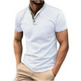 thumbnail image 1 of cllios Men's Waffle Henley Shirts Basic Solid Color Work T Shirts Casual Business Short Sleeve Button V Neck Shirt Today's of the Day, 1 of 5