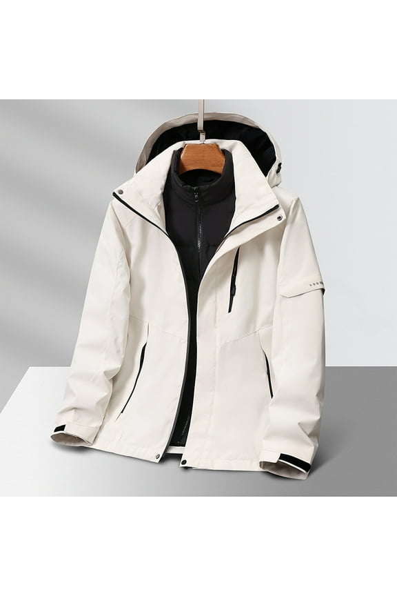 Men's Waterproof 3-in-1 Ski Snow Jacket Puffer Liner Insulated Winter Coat Lightweight Hooded Softshell Jacket Travel Jacket with Hidden Pockets