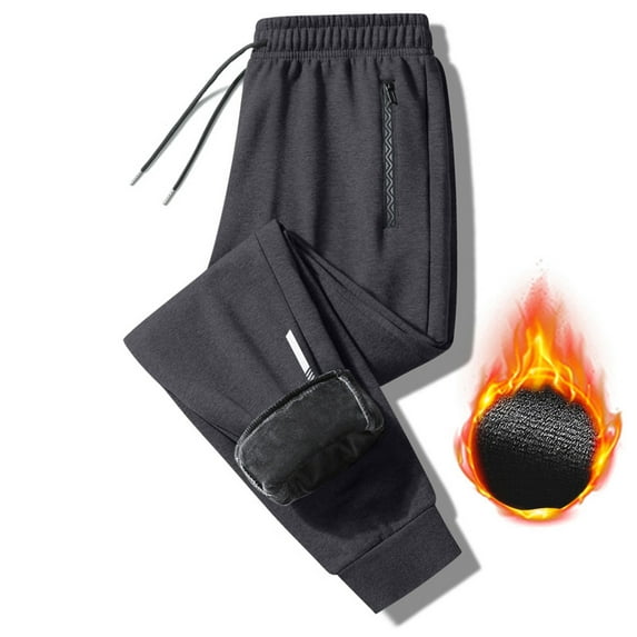 cllios Men's Winter Fleece Pants Big and Tall Loose Straight Trousers Men's Thermal Fleece Jogger Pants Sherpa Lined Sweatpants Winter Warm Thick Track Pants with Zipper Pockets