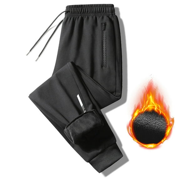 cllios Men's Winter Fleece Pants Big and Tall Loose Straight Trousers Men's Thermal Fleece Jogger Pants Sherpa Lined Sweatpants Winter Warm Thick Track Pants with Zipper Pockets