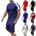 thumbnail image 1 of cllios Men's Workout Sweat Suit 2 Piece Sports Sets Short Sleeve Crew Neck T Shirts and Shorts Athletic Set Color Block Tracksuits with Pockets, 1 of 8