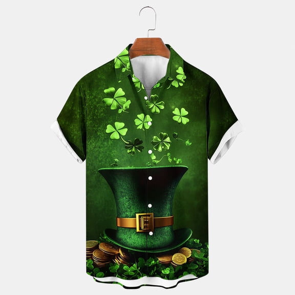 cllios Mens 2025 St Patricks Day Shirts Short Sleeve Shamrock Button Down Shirt Green Lucky Tshirts Hawaiian Shirt for Men Big and Tall