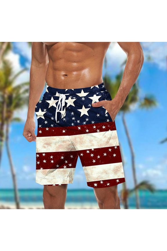 Mens 4th of July Swim Trunks Distressed American Flag Board Shorts Quick Dry Drawstring Beach Shorts Independence Day Patriotic Shorts with Pockets