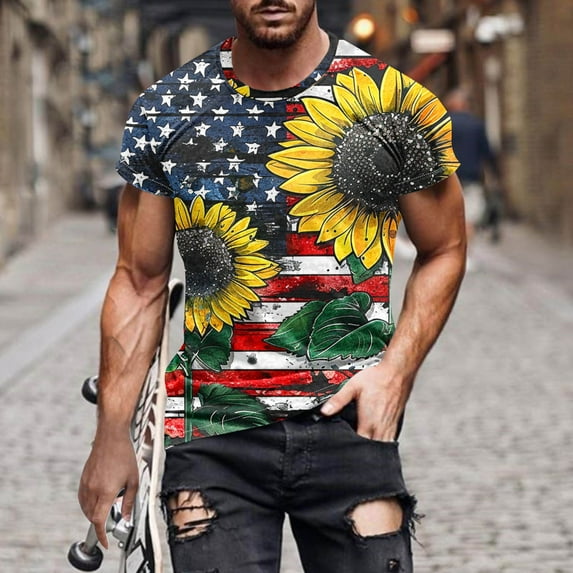 cllios Mens 4th of July T-Shirts Distressed American Flag Patriotic Tees Independence Day Red White and Blue Printed Short Sleeve Tshirts Camisas Para Hombre