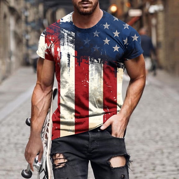 cllios Mens 4th of July Shirt Distressed American Flag Printed Short Sleeve Graphic Tees Independence Day Patriotic T Shirts for Men
