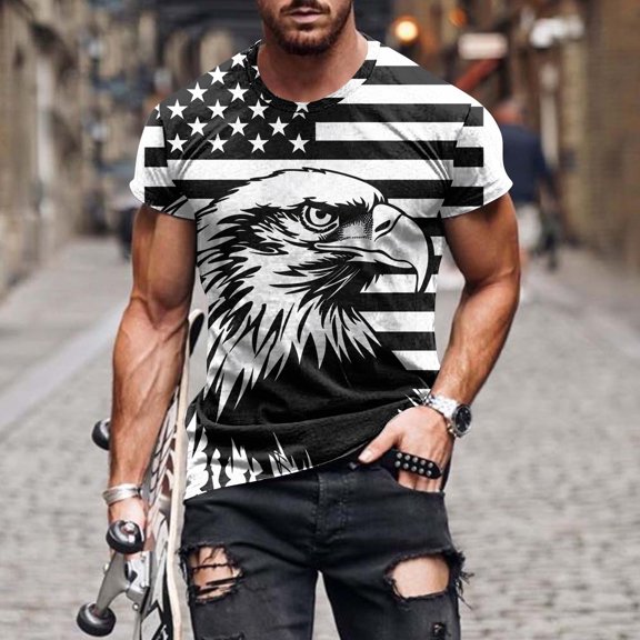 cllios Mens 4th of July Shirt Funny American Flag Tees Independence Day Quick Dry Short Sleeve Shirts for Men Big and Tall Athletic Sports Tee Tops
