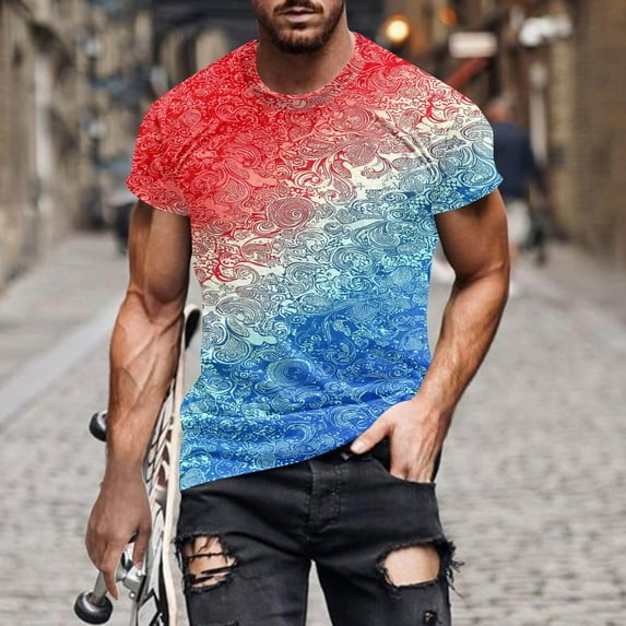 cllios Mens 4th of July Shirts Big and Tall Red White and Blue Printed T Shirts Independence Day Crew Neck Causal Men's Tops Fathers Day Gifts