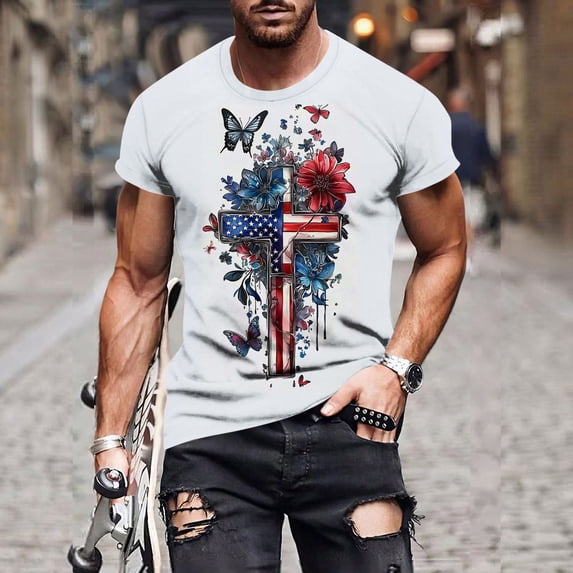 cllios Mens 4th of July Tops Funny Patriotic American Flag Graphic Tees Trendy Crewneck Shirts Beach Short Sleeve T Shirt M-5XL