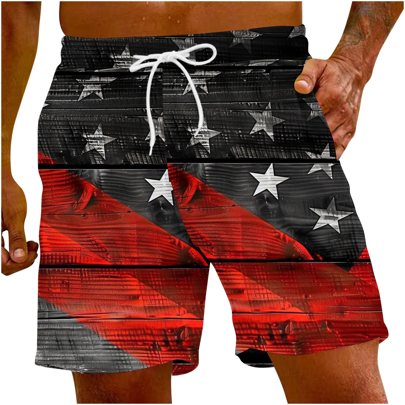 VISESUNNY Men's American Flag Eagle Swim Trunks - Quick-Dry Beach Shorts For Swimming, Running, Sports
