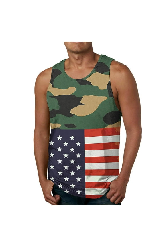 Mens American Flag Tank Tops Sleeveless Undershirts Round Neck 4th July Patriotic Tank Tops Mens USA Patriotic T Shirts Workout Tank Shirt