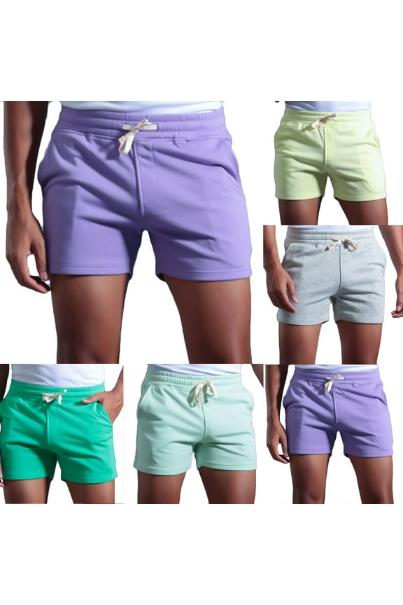 Mens Athletic Workout Shorts 3 Inch Training Gym Running Shorts Cotton Casual Sweat Shorts with Pockets Classic Solid Elastic Waist Breathable Sports Shorts Purple 4XL