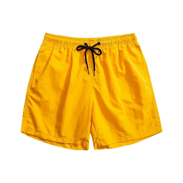 cllios Mens Big and Tall Beach Shorts Basic Solid Color Quick Dry Swim Trunks Lightweight Drawstring Elastic Bathing Suits Swimwear with Pockets Yellow L