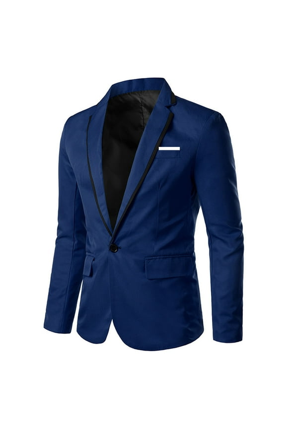 Mens Blazer Big and Tall Office Work Suit Jacket One Button Slim Fit Suit Business Daily Blazer Jacket Long Sleeve Notched Lapel Suit Jacket Blue XXXXL