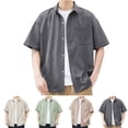 thumbnail image 1 of cllios Mens Button Down Guayabera Shirts Short Sleeve Cuban Casual Summer Linen Shirt Beach Hippie Wedding Tops with Pocket, 1 of 5