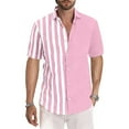 thumbnail image 1 of cllios Mens Button Down Shirts Big and Tall Short Sleeve T Shirts 2024 Trendy Stripws Printed Tees Summer Casual Collared Beach Shirt Tops, 1 of 5