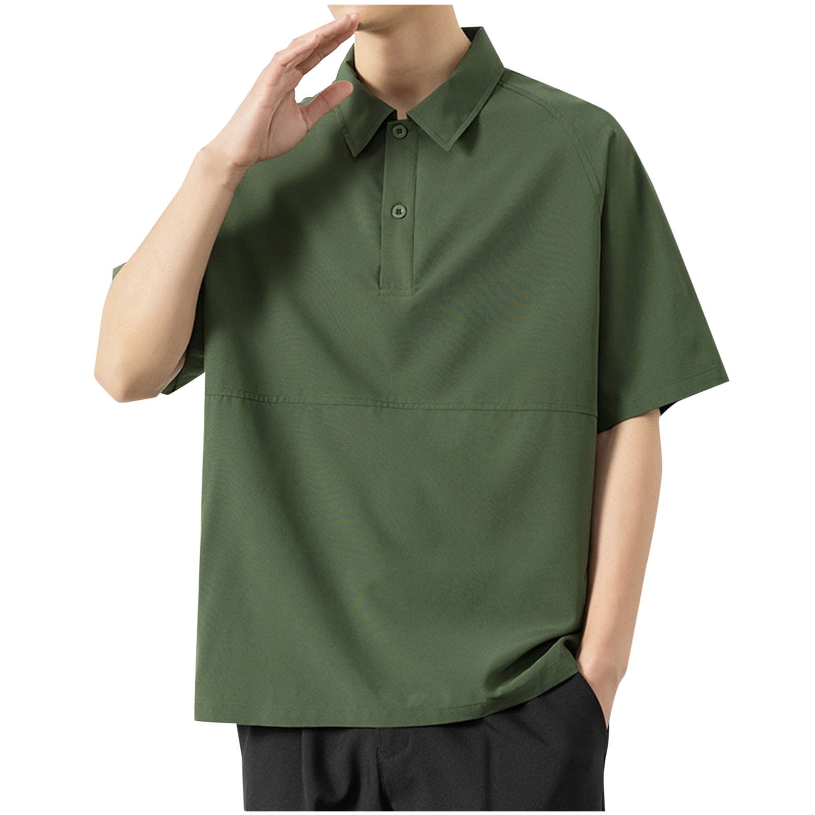 cllios Mens Button Up Shirts Baggy Short Sleeve Lapel Tshirt Business ...