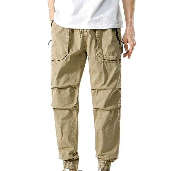 cllios Mens Cargo Pants Big and Tall Casual Cotton Twill Pants Multi Pockets Outdoor Work Trousers Baggy Drawstring Elastic Waisted Tapered Pants