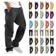 thumbnail image 1 of cllios Mens Cargo Pants Drawstring Elastic Waist Straight Sweatpants Outdoor Hiking Work Trousers with Pockets Durable Cotton Fishing Pants, 1 of 6
