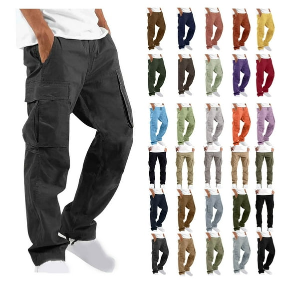 cllios Mens Cargo Pants Drawstring Elastic Waist Straight Sweatpants Outdoor Hiking Work Trousers with Pockets Durable Cotton Fishing Pants