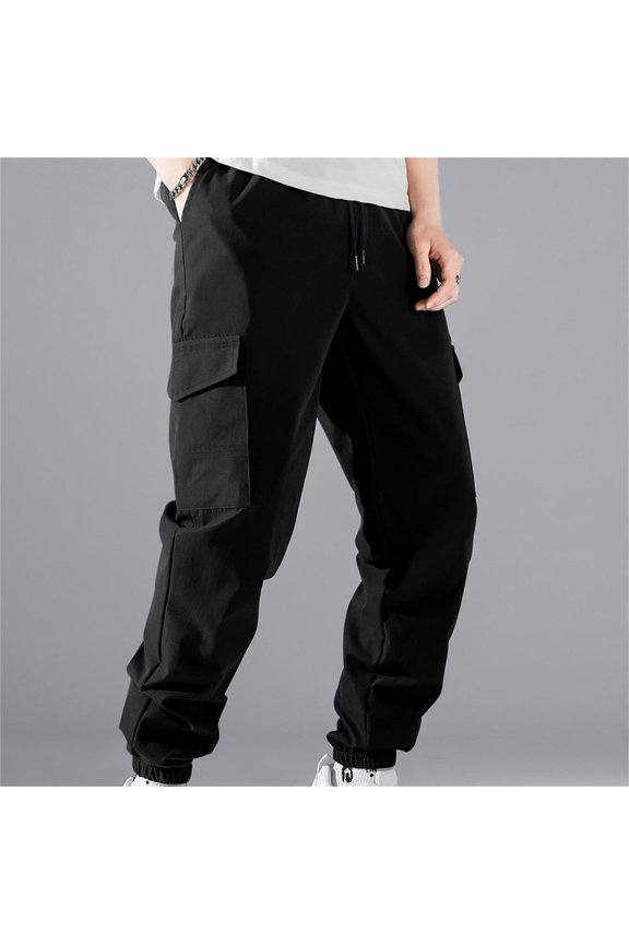 Mens Cargo Pants Work Wear Outdoor Military Trousers Loose Fit Elastic Waisted Drawstring Tapered Pants Multi Pockets Safe Work Pants