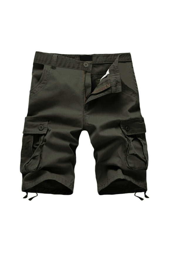 Mens Cargo Shorts Big and Tall Multi Pockets Outdoor Hiking Shorts Solid Color Zipper Buckle Tactical Work Pants Summer Beach Shorts Army Green M