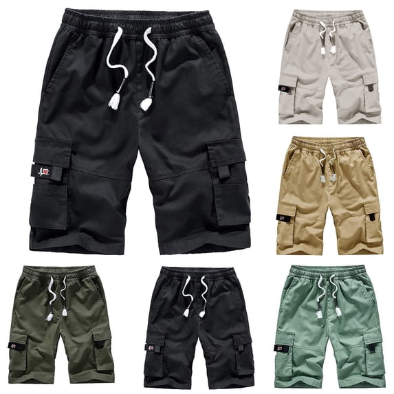 cllios Mens Cargo Shorts Elastic Waist Drawstring Multi Flap Utility Pockets Durable Casual Summer Wear For Outdoor Hiking Street Daily Work White M