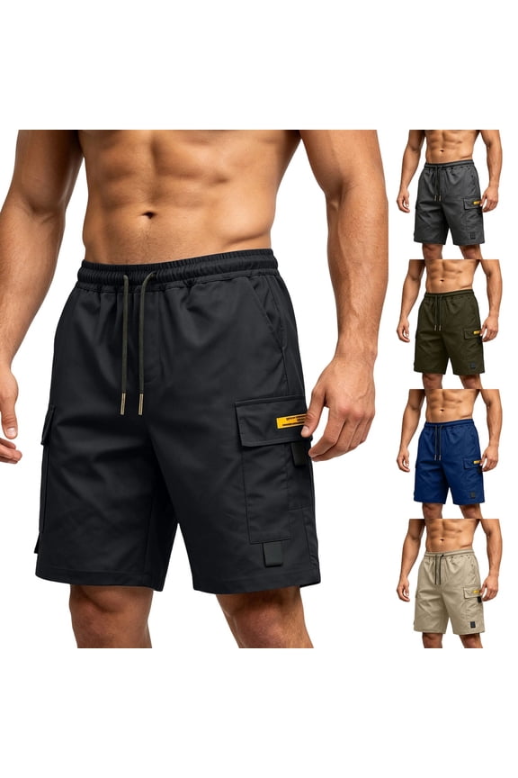 Mens Cargo Shorts Loose Fit Cool Hiking Shorts Summer Lightweight Elastic Drawstring Waist Short Pants with Multi Pockets Black M