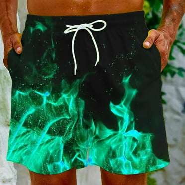 cllios Mens Casual Dressy Flame Printed Swim Trunks Vacation Drawstring Elastic Waist Shorts Lightweight Loose Cozy Beach Summer Surf Board Shorts Mint Green XL