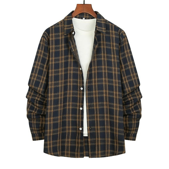cllios Mens Casual Flannel Shirt Long Sleeve Plaid Shirts Regular Fit Button Down Jacket Checkered Work Shirt with Chest Pocket on Black S-XL