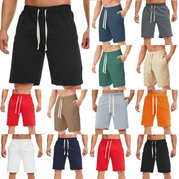 cllios Mens Casual Shorts Cotton 9" Workout Athletic Gym Shorts Solid Color Drawstring Elastic Waist Quick Dry Lightweight Running Basketball Activewear